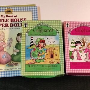 Paper Doll Set - Green and Pink Ginghams And Little House Used